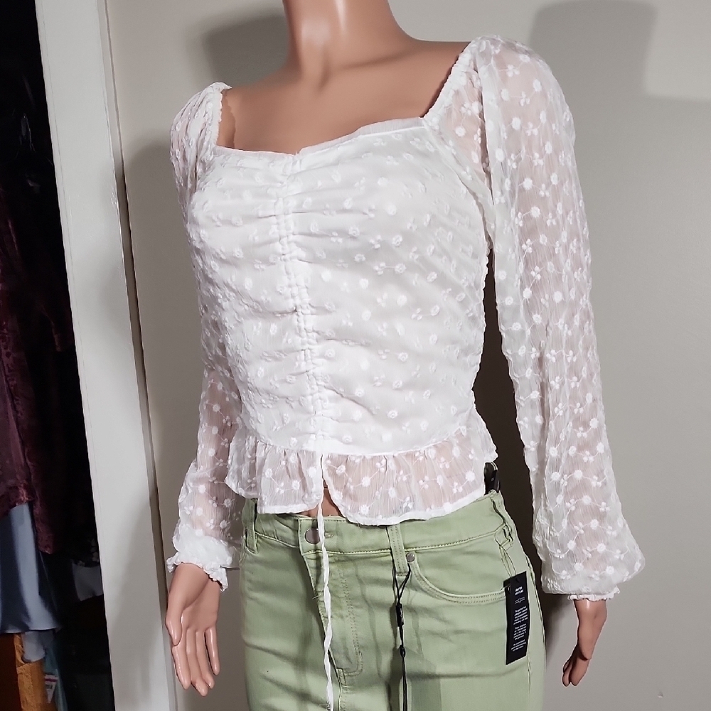 Guess White Sheer Polka Dot Blouse - Picture 7 of 10